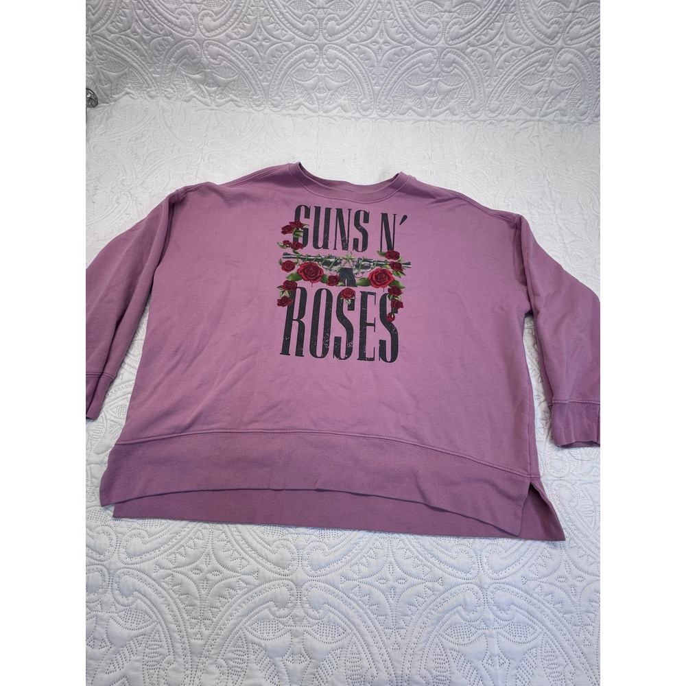 Guns N Roses Graphic Sweatshirt XXL Mauve Purple Band Pullover Fleece Slit Hem